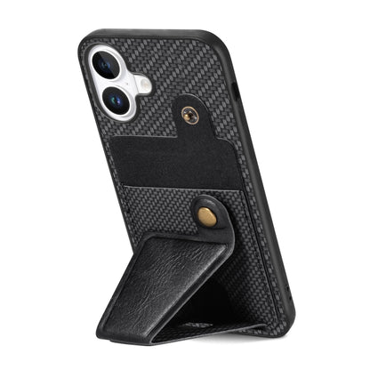 For iPhone 16 Carbon Fiber Wallet Flip Card K-shaped Holder Phone Case(Black) - iPhone 16 Cases by buy2fix | Online Shopping UK | buy2fix