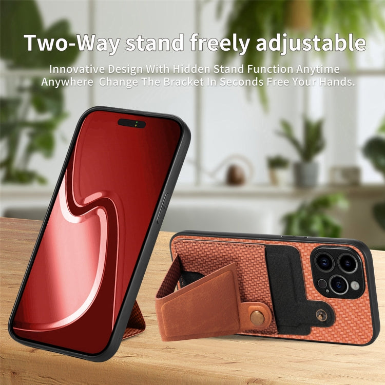 For iPhone 16 Plus Carbon Fiber Wallet Flip Card K-shaped Holder Phone Case(Brown) - iPhone 16 Plus Cases by buy2fix | Online Shopping UK | buy2fix