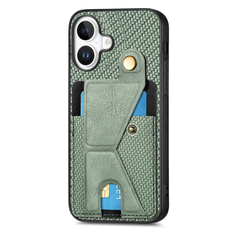 For iPhone 16 Plus Carbon Fiber Wallet Flip Card K-shaped Holder Phone Case(Green) - iPhone 16 Plus Cases by buy2fix | Online Shopping UK | buy2fix