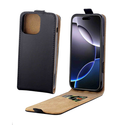 For iPhone 16 Pro Max Vertical Flip Leather Phone Case with Card Slot(Black) - iPhone 16 Pro Max Cases by buy2fix | Online Shopping UK | buy2fix