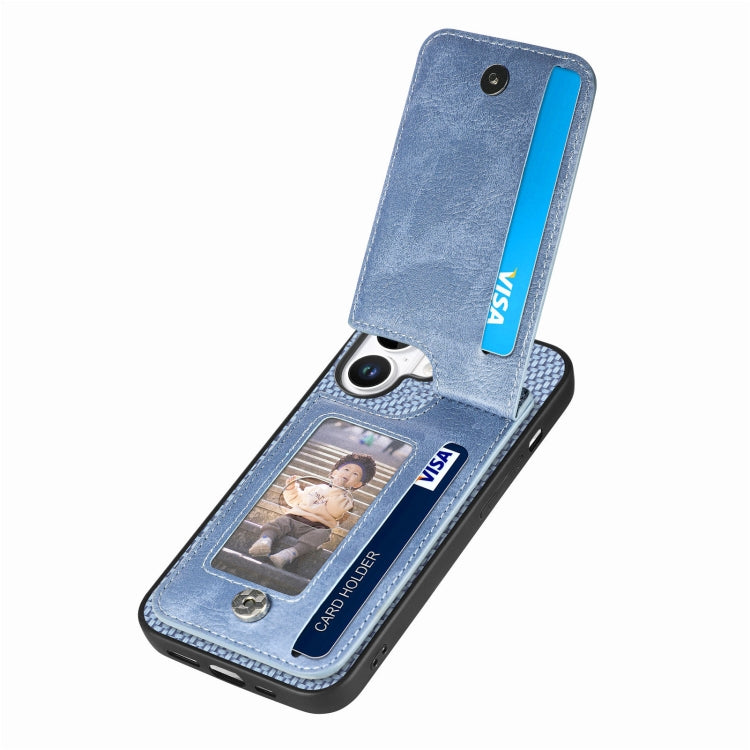 For iPhone 16 Carbon Fiber Vertical Flip Zipper Phone Case(Blue) - iPhone 16 Cases by buy2fix | Online Shopping UK | buy2fix