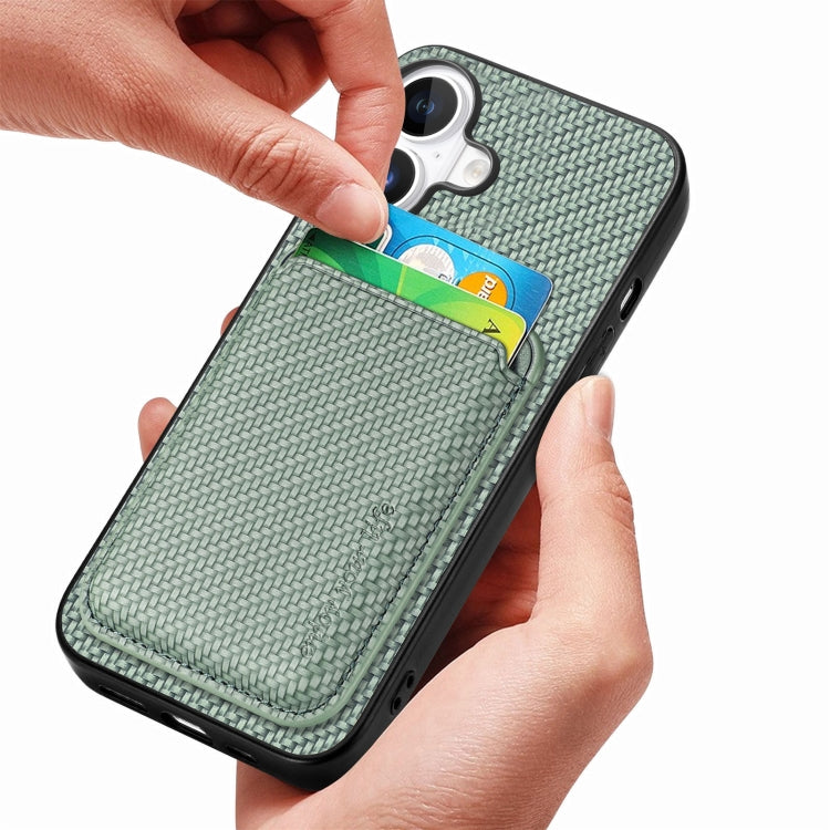 For iPhone 16 Plus Carbon Fiber Leather Card Magsafe Phone Case(Green) - iPhone 16 Plus Cases by buy2fix | Online Shopping UK | buy2fix