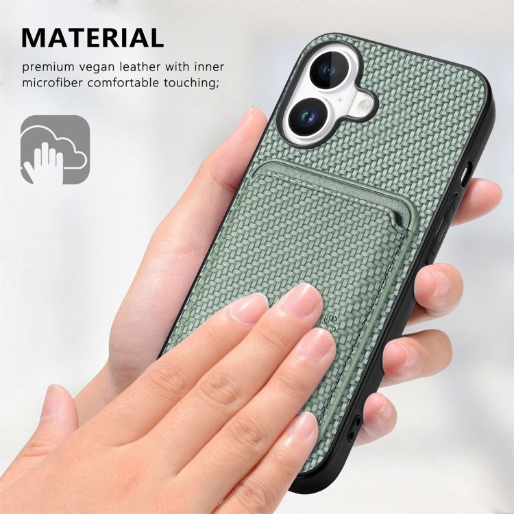 For iPhone 16 Plus Carbon Fiber Leather Card Magsafe Phone Case(Green) - iPhone 16 Plus Cases by buy2fix | Online Shopping UK | buy2fix