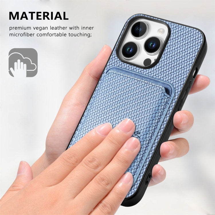 For iPhone 16 Pro Carbon Fiber Leather Card Magsafe Phone Case(Blue) - iPhone 16 Pro Cases by buy2fix | Online Shopping UK | buy2fix