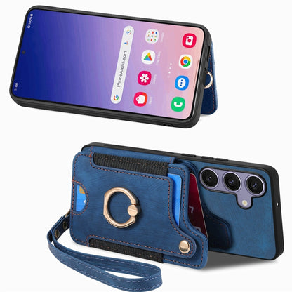 For Samsung Galaxy S25+ 5G Retro Skin-feel Ring Multi-card Wallet Phone Case(Blue) - Galaxy S25+ 5G Cases by buy2fix | Online Shopping UK | buy2fix