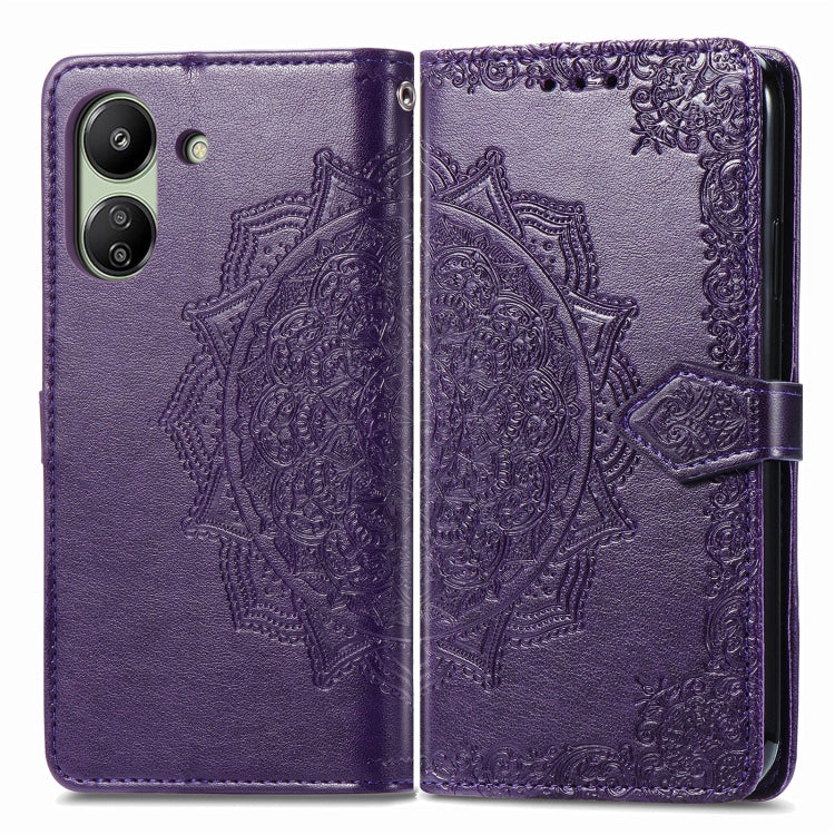 For Xiaomi Redmi 13C Mandala Flower Embossed Leather Phone Case(Purple) - 13C Cases by buy2fix | Online Shopping UK | buy2fix