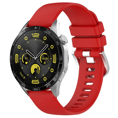 For Huawei Watch GT4 46mm 22mm Liquid Glossy Silver Buckle Silicone Watch Band(Red) - Watch Bands by buy2fix | Online Shopping UK | buy2fix