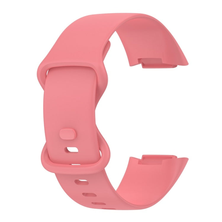 For Fitbit Charge 6 Solid Color Butterfly Buckle Silicone Watch Band, Size:S Size(Pink) - Watch Bands by buy2fix | Online Shopping UK | buy2fix