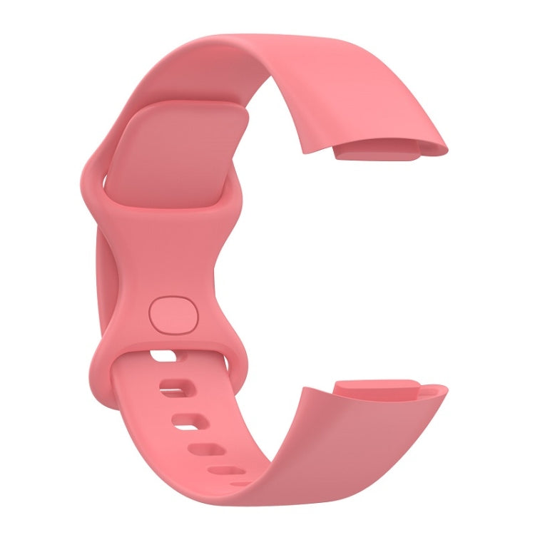 For Fitbit Charge 6 Solid Color Butterfly Buckle Silicone Watch Band, Size:S Size(Pink) - Watch Bands by buy2fix | Online Shopping UK | buy2fix