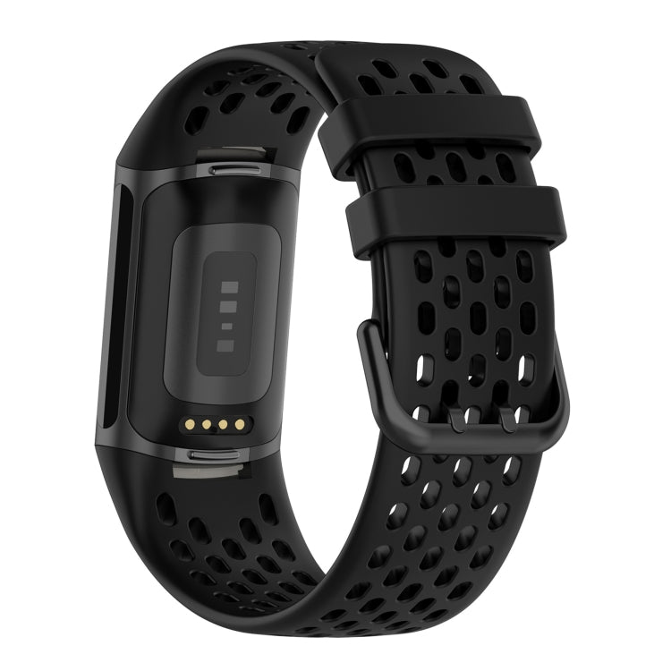 For Fitbit Charge 6 Solid Color Breathable Sports Silicone Watch Band(Black) - Watch Bands by buy2fix | Online Shopping UK | buy2fix