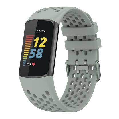 For Fitbit Charge 5 Solid Color Breathable Sports Silicone Watch Band(Gray) - Watch Bands by buy2fix | Online Shopping UK | buy2fix