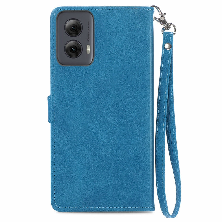 For Motorola Moto G Power 5G 2024 Embossed Flower Zipper Leather Phone Case(Blue) - Motorola Cases by buy2fix | Online Shopping UK | buy2fix