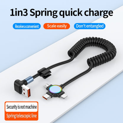 66W 3 in 1 USB Elbow to 8 Pin + Micro USB + USB-C / Type-C Fast Charging Spring Cable(Black) - Multifunction Cable by buy2fix | Online Shopping UK | buy2fix