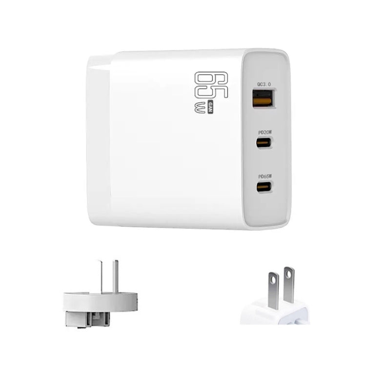 GAN 65W PD45W Dual Type-C / QC3.0 USB  Multi Compatible Charger + 2m USB-C to USB-C Data Cable AU + US Plug White - Cable & Adapter by buy2fix | Online Shopping UK | buy2fix