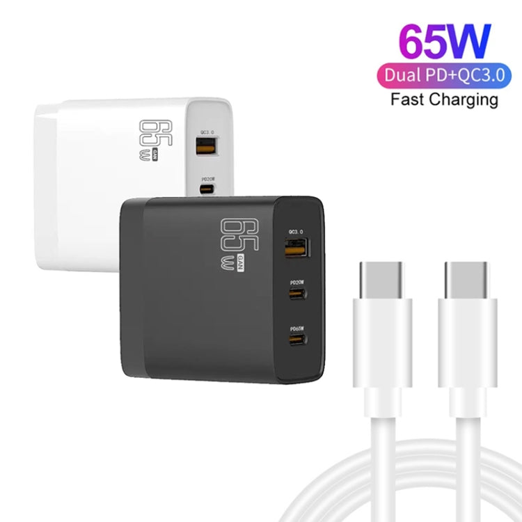 GAN 65W PD45W Dual Type-C / QC3.0 USB  Multi Compatible Charger + 2m USB-C to USB-C Data Cable AU + US Plug White - Cable & Adapter by buy2fix | Online Shopping UK | buy2fix