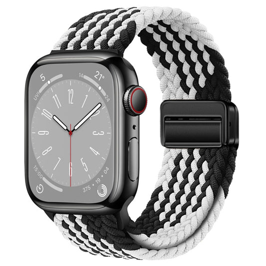 For Apple Watch Ultra 2 49mm Nylon Woven Magnetic Fold Buckle Watch Band(Z Black White) - Watch Bands by buy2fix | Online Shopping UK | buy2fix