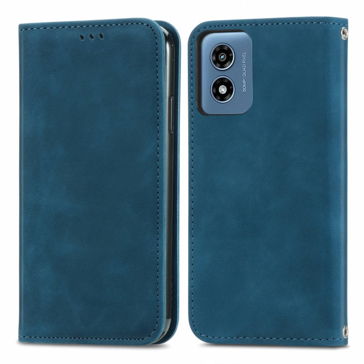 For Motorola Moto G Play 2024 Retro Skin Feel Magnetic Flip Leather Phone Case(Blue) - Motorola Cases by buy2fix | Online Shopping UK | buy2fix