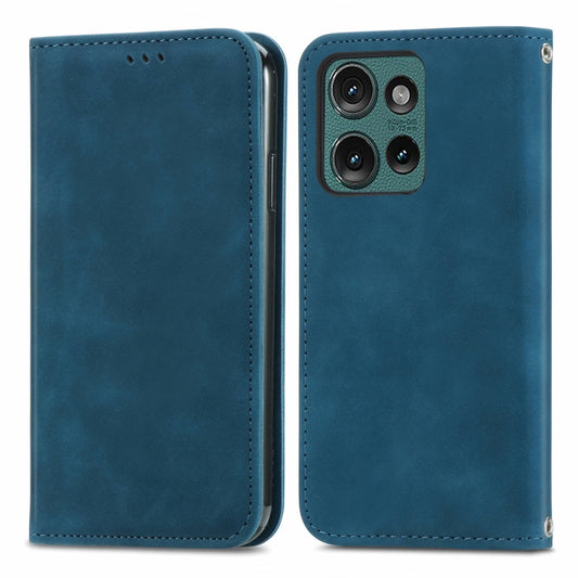 For Motorola Edge 2024 Retro Skin Feel Magnetic Flip Leather Phone Case(Blue) - Motorola Cases by buy2fix | Online Shopping UK | buy2fix