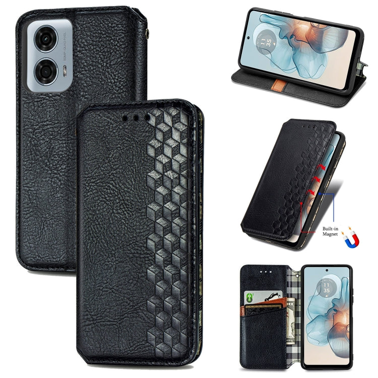 For Motorola Moto G24 Power Cubic Grid Pressed Magnetic Leather Phone Case(Black) - Motorola Cases by buy2fix | Online Shopping UK | buy2fix