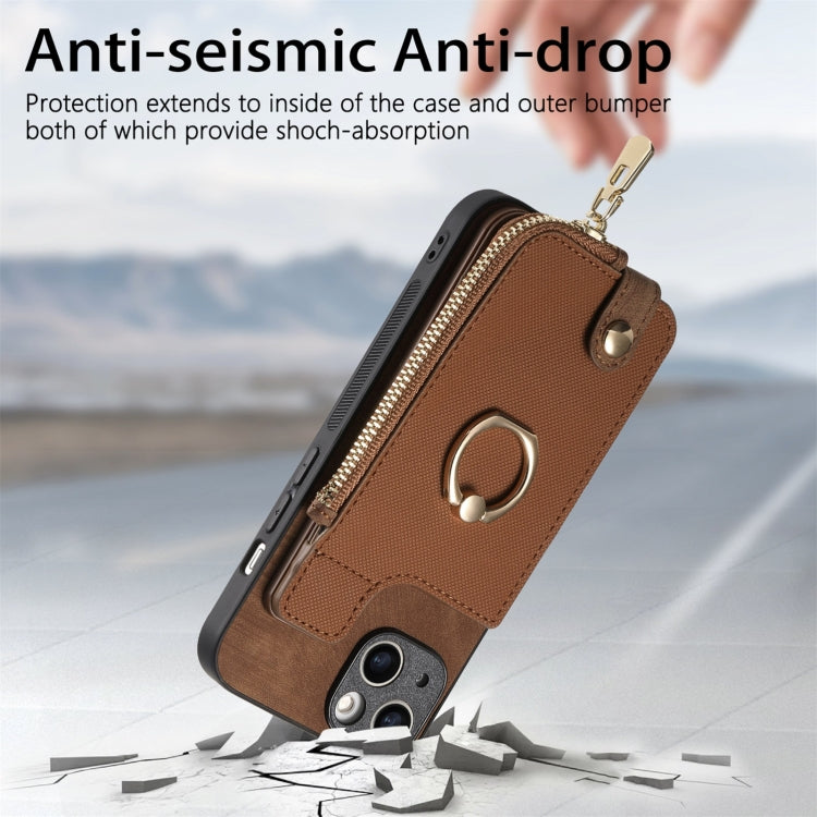 For iPhone 16 Pro Max Cross Leather Ring Vertical Zipper Wallet Back Phone Case(Brown) - More iPhone Cases by buy2fix | Online Shopping UK | buy2fix