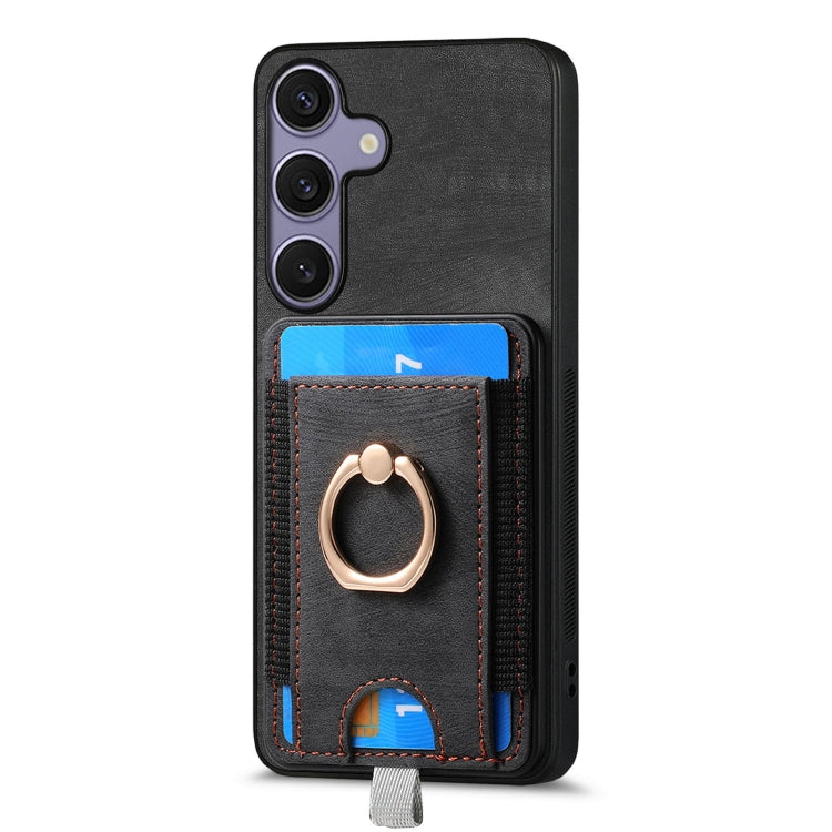 For Samsung Galaxy S25 5G Retro Splitable Magnetic Card Bag Leather Phone Case(Black) - Galaxy Phone Cases by buy2fix | Online Shopping UK | buy2fix