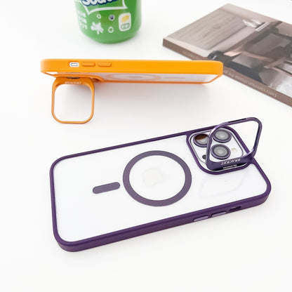 For iPhone 15 Pro MagSafe Acrylic Hybrid TPU Holder Phone Case with Lens film(Purple) - iPhone 15 Pro Cases by buy2fix | Online Shopping UK | buy2fix