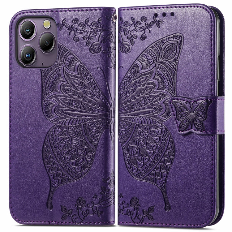 For Blackview A96 Butterfly Love Flower Embossed Leather Phone Case(Dark Purple) - More Brand by buy2fix | Online Shopping UK | buy2fix