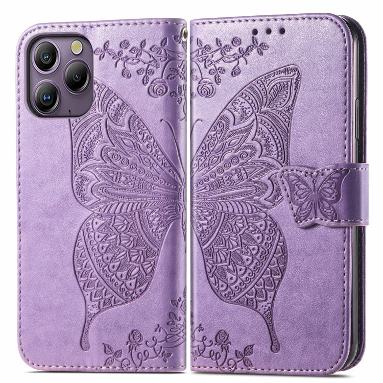 For Blackview A96 Butterfly Love Flower Embossed Leather Phone Case(Light Purple) - More Brand by buy2fix | Online Shopping UK | buy2fix