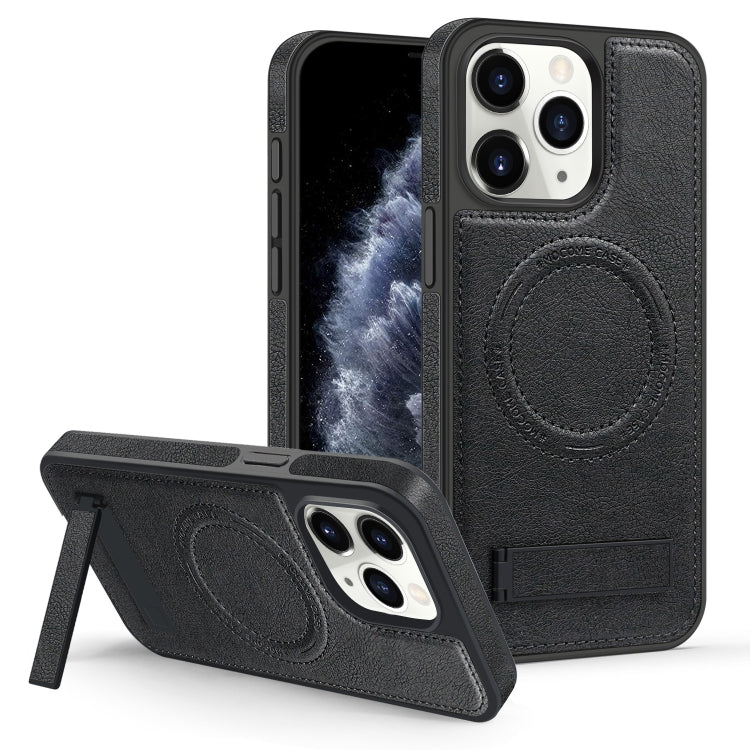 For iPhone 11 Pro Max Multi-function Holder MagSafe PU Phone Case(Black) - iPhone 11 Pro Max Cases by buy2fix | Online Shopping UK | buy2fix