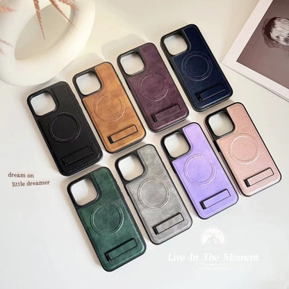 For iPhone 12 Pro Max Multi-function Holder MagSafe PU Phone Case(Mulberry) - iPhone 12 Pro Max Cases by buy2fix | Online Shopping UK | buy2fix