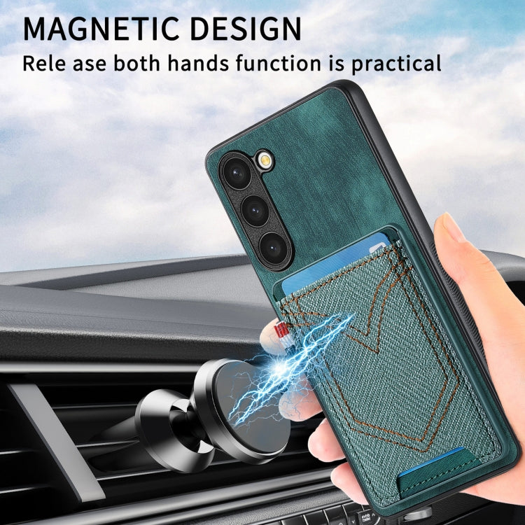 For Samsung Galaxy S25+ 5G Denim Texture Leather Skin Phone Case with Card Slot(Green) - Galaxy S25+ 5G Cases by buy2fix | Online Shopping UK | buy2fix