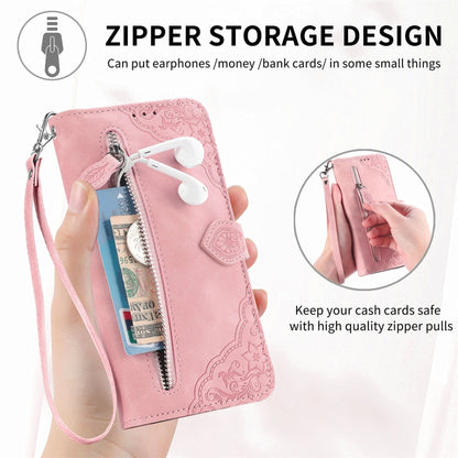 For Samsung Galaxy C55 Embossed Flower Zipper Leather Phone Case(Pink) - Galaxy Phone Cases by buy2fix | Online Shopping UK | buy2fix