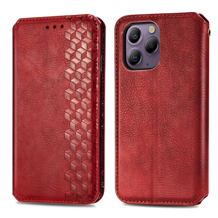 For Blackview A96 Cubic Grid Pressed Magnetic Leather Phone Case(Red) - More Brand by buy2fix | Online Shopping UK | buy2fix