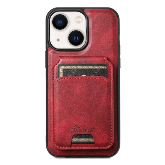 For iPhone 13 Suteni H15 MagSafe Oil Eax Leather Detachable Wallet Back Phone Case(Red) - iPhone 13 Cases by Suteni | Online Shopping UK | buy2fix