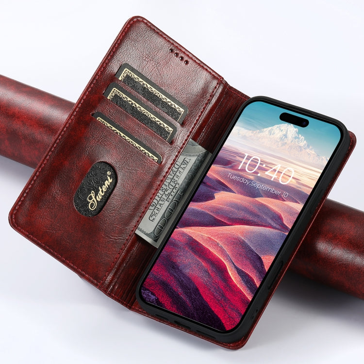 For iPhone 16 Pro Max Suteni Baroque Calf Texture Buckle Wallet Leather Phone Case(Red) - iPhone 16 Pro Max Cases by Suteni | Online Shopping UK | buy2fix