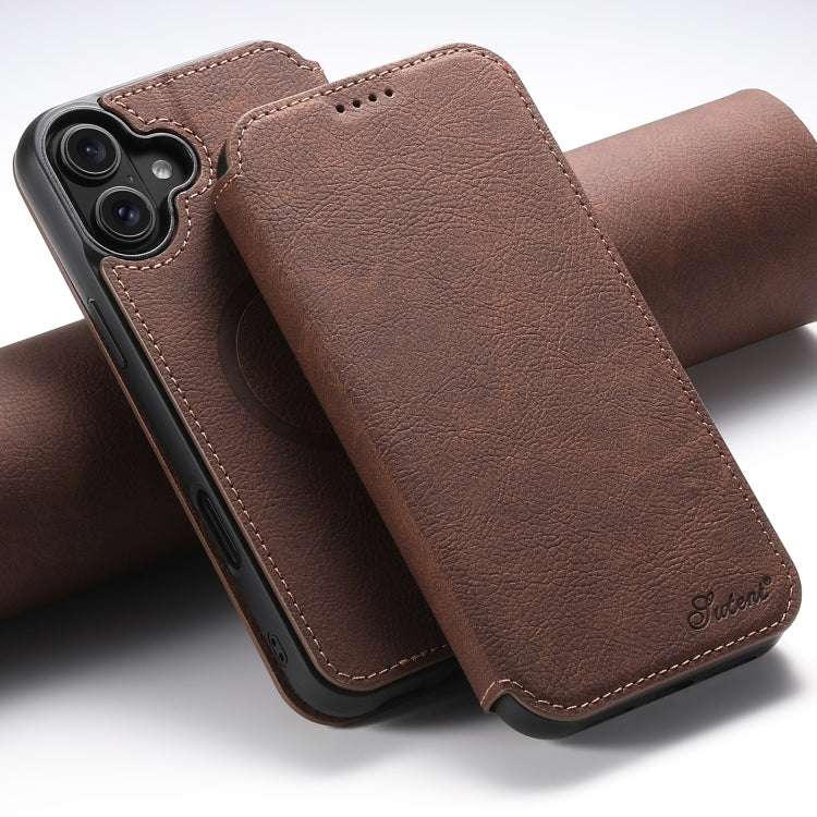 For iPhone 16 Plus Suteni J06 Retro Matte Litchi Texture Leather MagSafe Phone Case(Brown) - iPhone 16 Plus Cases by Suteni | Online Shopping UK | buy2fix