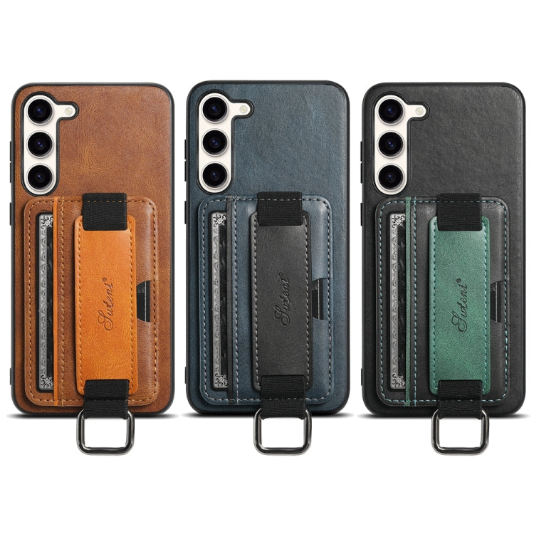 For Samsung Galaxy S24  5G Suteni H13 Card Wallet Wrist Strap Holder PU Phone Case(Brown) - Galaxy S24 5G Cases by Suteni | Online Shopping UK | buy2fix