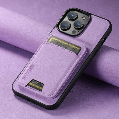 For iPhone 16 Pro Max Suteni H02 Litchi Leather Card Wallet Stand Back Phone Case(Purple) - iPhone 16 Pro Max Cases by Suteni | Online Shopping UK | buy2fix