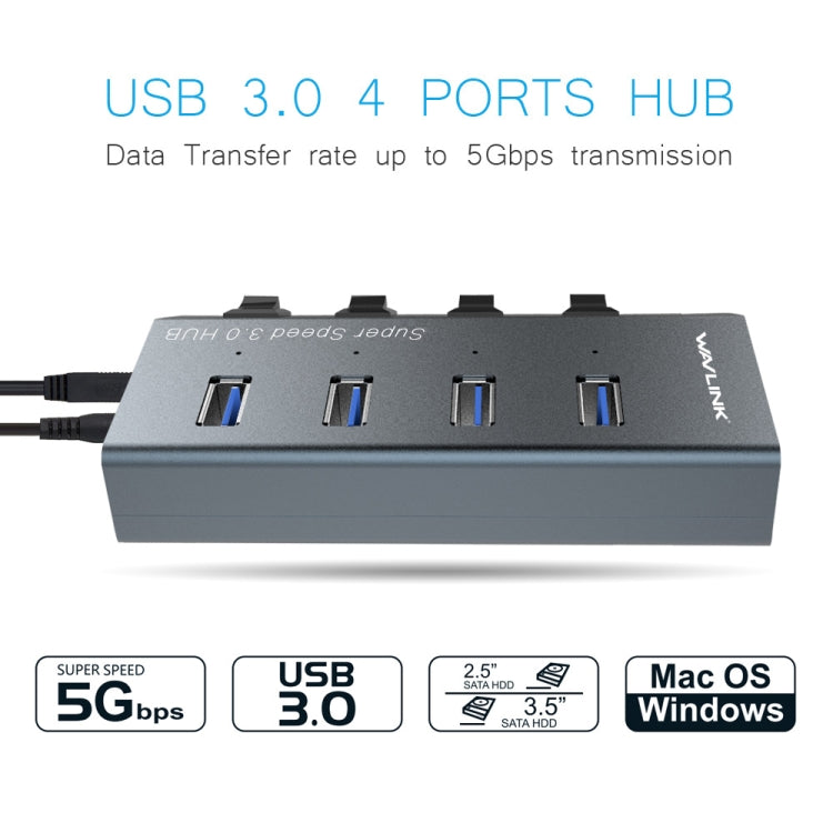 WAVLINK WL-UH3049 USB 3.0 4-Ports Desktop Fast Charger Station with Independent Switch(US Plug) - USB 3.0 HUB by WAVLINK | Online Shopping UK | buy2fix