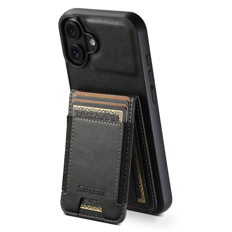 For iPhone 16 Plus Suteni H03 Oil Wax Leather Wallet Stand Back Phone Case(Black) - iPhone 16 Plus Cases by Suteni | Online Shopping UK | buy2fix