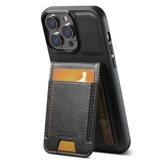 For iPhone 16 Pro Max Suteni H03 Oil Wax Leather Wallet Stand Back Phone Case(Black) - iPhone 16 Pro Max Cases by Suteni | Online Shopping UK | buy2fix