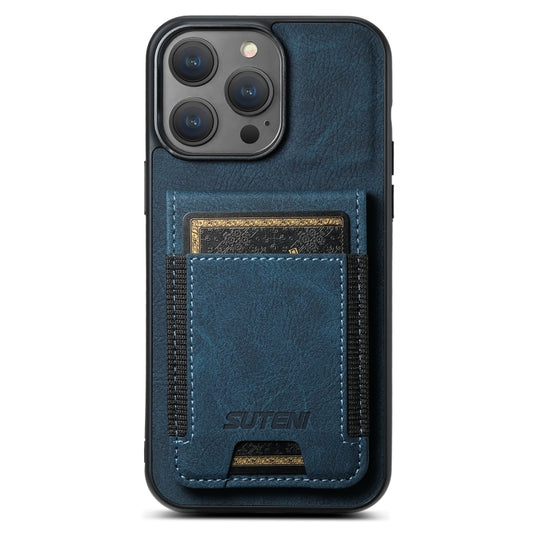 For iPhone 16 Pro Suteni H03 Litchi Leather Card Bag Stand Back Phone Case(Blue) - iPhone 16 Pro Cases by Suteni | Online Shopping UK | buy2fix