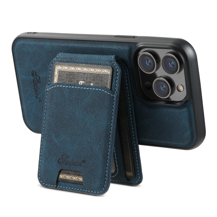 For iPhone 14 Plus Suteni H17 Litchi Texture Leather MagSafe Detachable Wallet Phone Case(Blue) - iPhone 14 Plus Cases by Suteni | Online Shopping UK | buy2fix