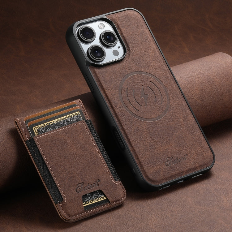 For iPhone 16 Pro Max Suteni H17 Litchi Texture Leather MagSafe Detachable Wallet Phone Case(Brown) - iPhone 16 Pro Max Cases by Suteni | Online Shopping UK | buy2fix