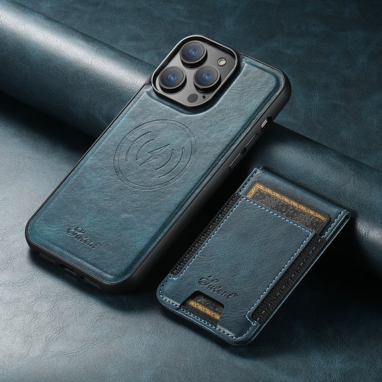 For iPhone 12  Suteni H17 Oil Eax Leather MagSafe Detachable Wallet Phone Case(Blue) - iPhone 12 / 12 Pro Cases by Suteni | Online Shopping UK | buy2fix