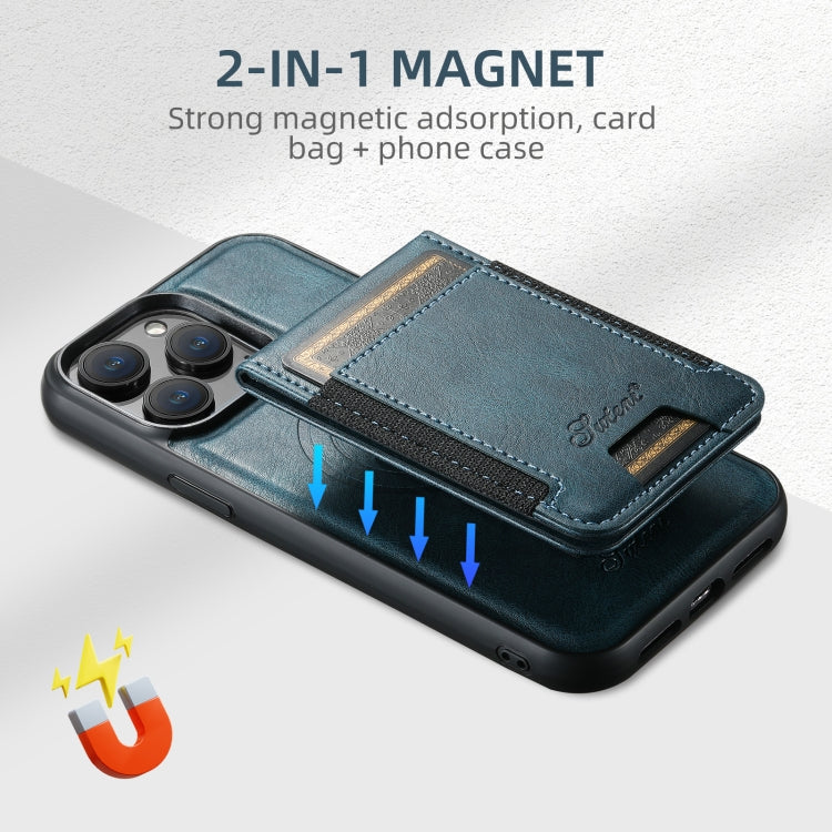 For iPhone 16 Plus Suteni H17 Oil Eax Leather MagSafe Detachable Wallet Phone Case(Blue) - iPhone 16 Plus Cases by Suteni | Online Shopping UK | buy2fix