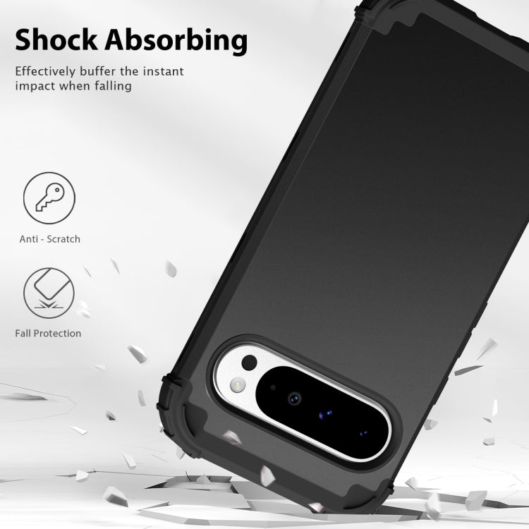 For Google Pixel 9 Pro XL 3 in 1 Silicone Hybrid PC Shockproof Phone Case(Black) - Google Cases by buy2fix | Online Shopping UK | buy2fix