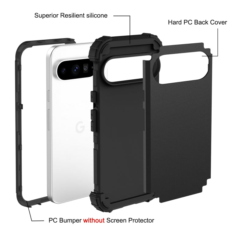 For Google Pixel 9 Pro XL 3 in 1 Silicone Hybrid PC Shockproof Phone Case(Black) - Google Cases by buy2fix | Online Shopping UK | buy2fix