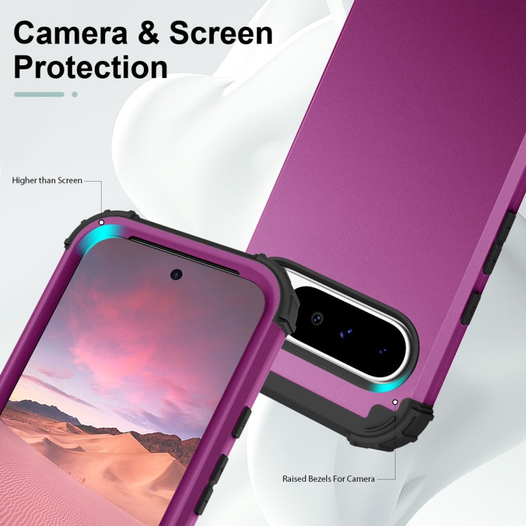 For Google Pixel 9 Pro XL 3 in 1 Silicone Hybrid PC Shockproof Phone Case(Dark Purple) - Google Cases by buy2fix | Online Shopping UK | buy2fix