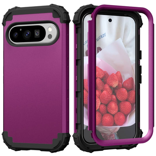 For Google Pixel 9 Pro 3 in 1 Silicone Hybrid PC Shockproof Phone Case(Dark Purple) - Google Cases by buy2fix | Online Shopping UK | buy2fix